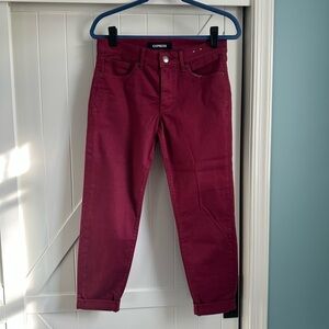 NWT Express Cropped Jeans Pants Burgundy Mid Rise Stretch Size 4